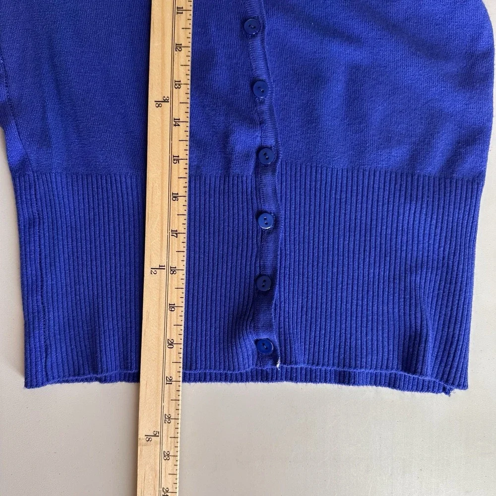 Odri Womens Sweater Sz S (?) Button Down Cardigan Royal Blue 3/4 Sleeve READ